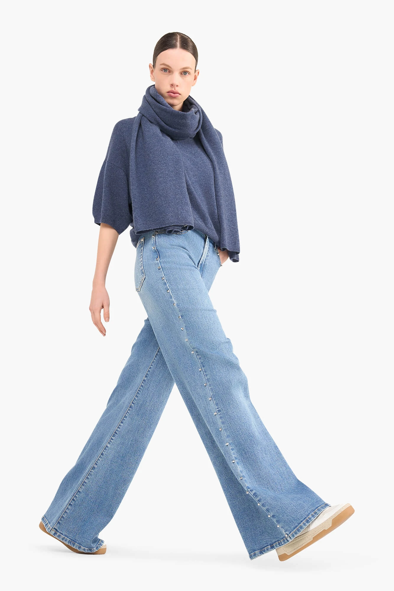Cashmere Trui Dames Korte Mouw Romeo Blauw