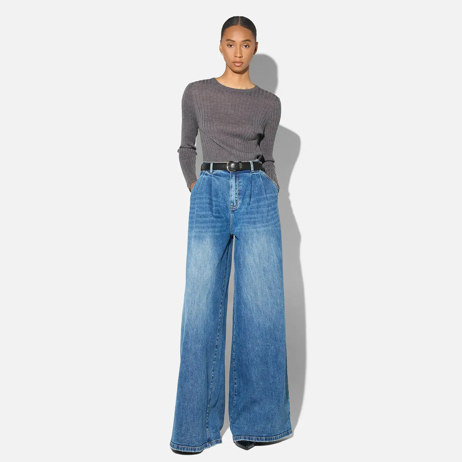 wide leg jeans stretch high rise blauw dollar 258
