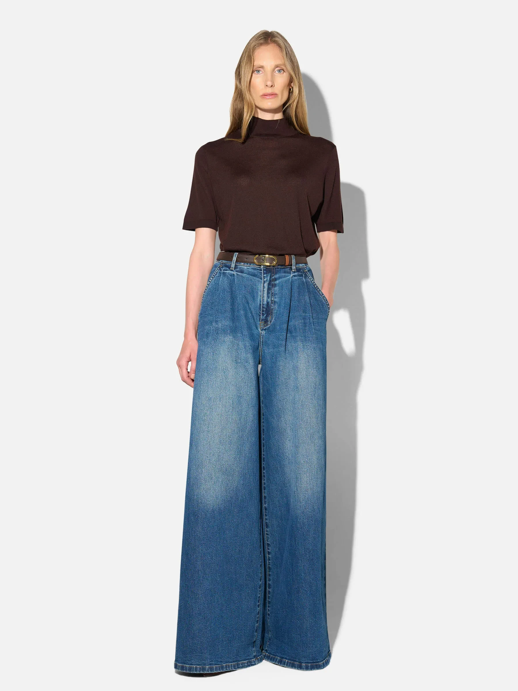 Wide Leg Jeans Stretch High Rise Blauw Dollar 469