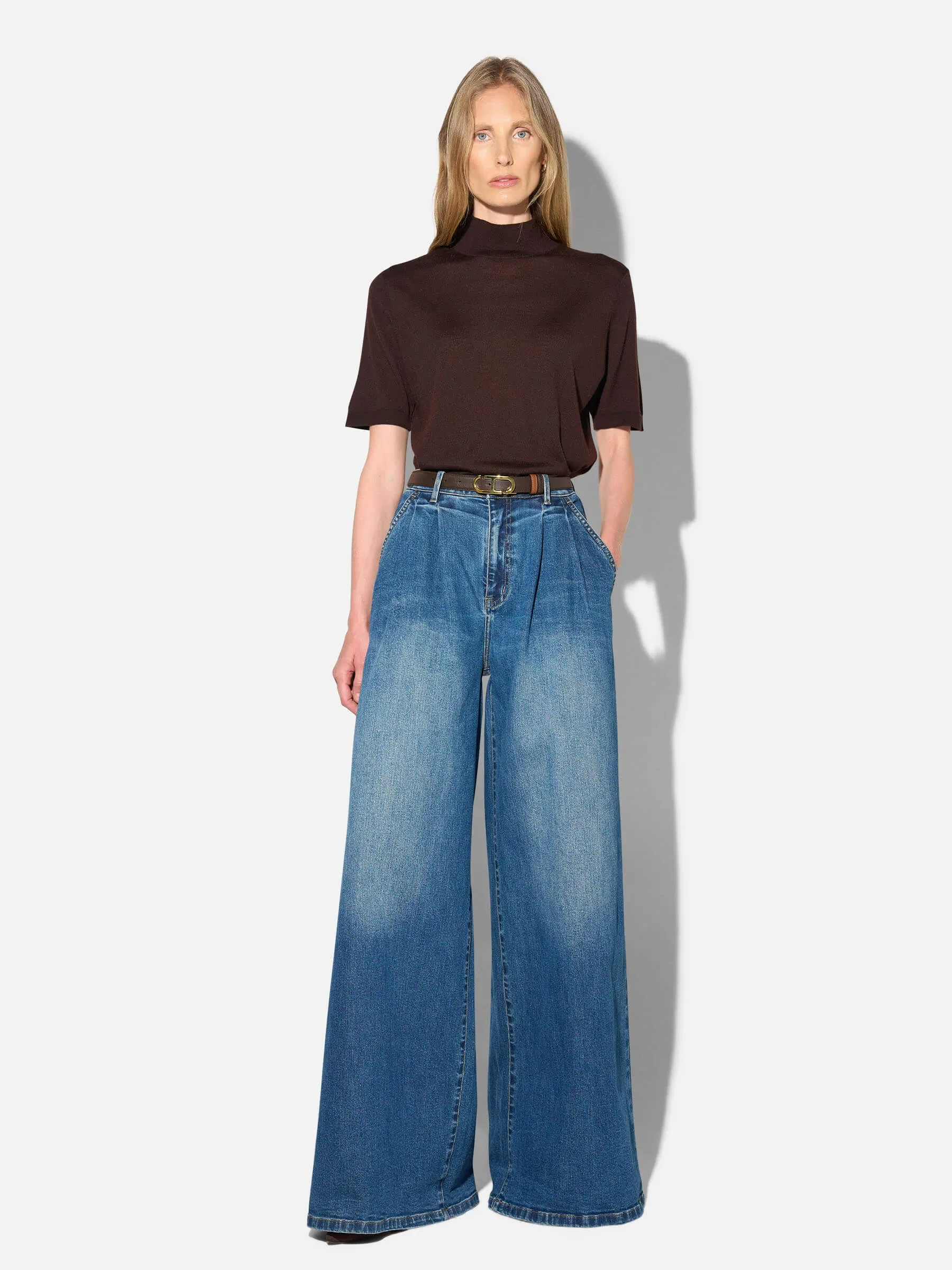 Wide Leg Jeans Stretch High Rise Blauw Dollar 469