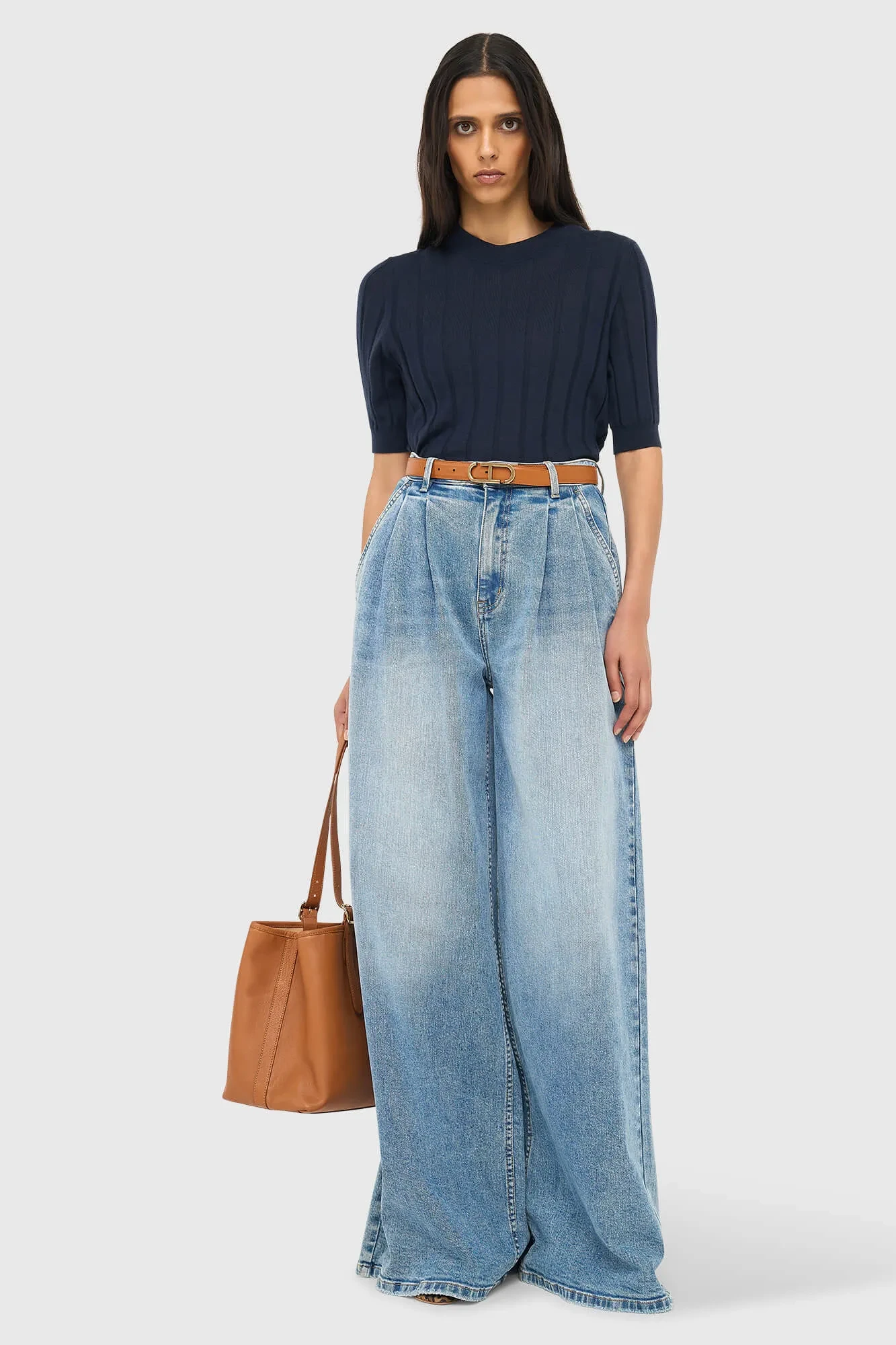 Wide Leg Jeans Stretch High Rise Dollar Blauw 786