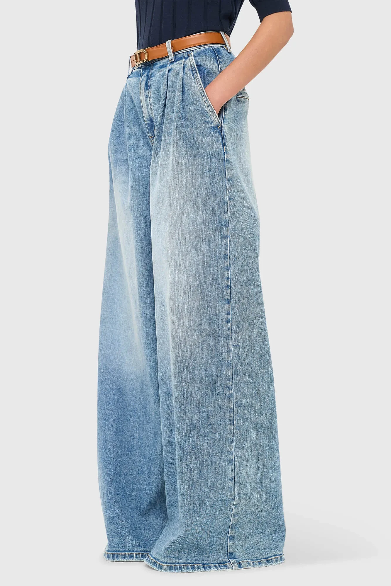 Wide Leg Jeans Stretch High Rise Dollar Blauw 786