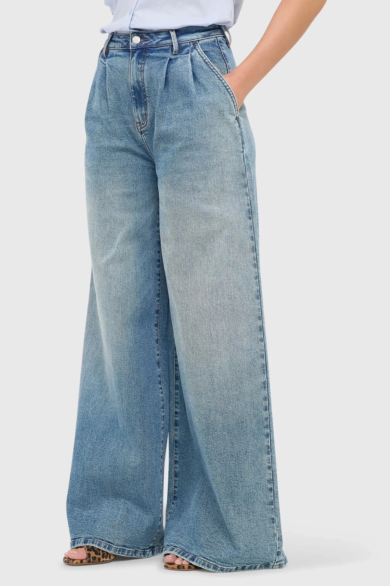 Wide Leg Jeans Stretch High Rise Stretch Dollar Blauw 379