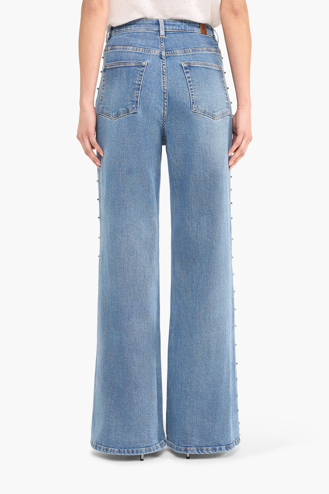 High Rise Wijde Leg Jeans Studs Mason Blauw 028