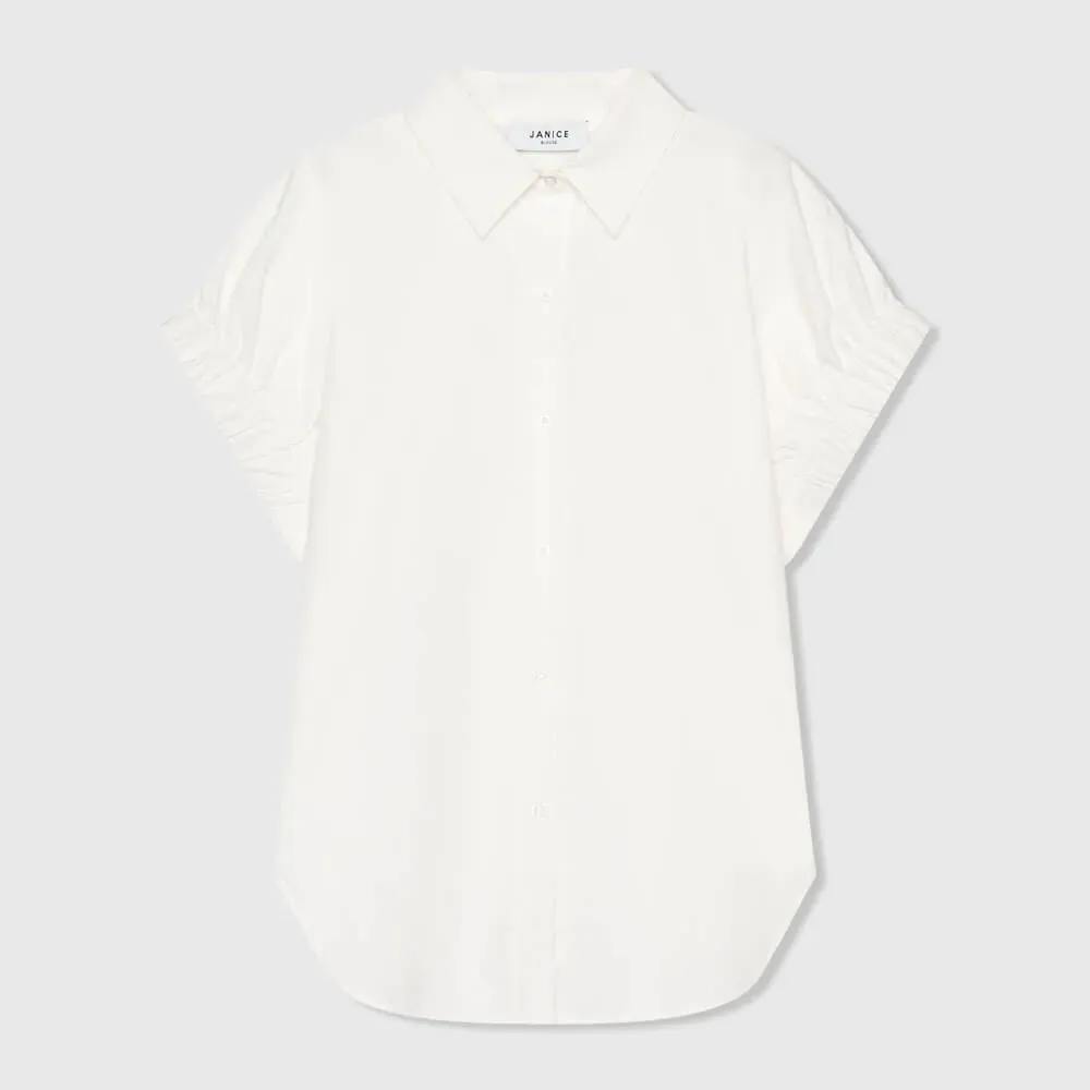 Witte Katoenen Dames Blouse Korte Mouw Yaro Wit