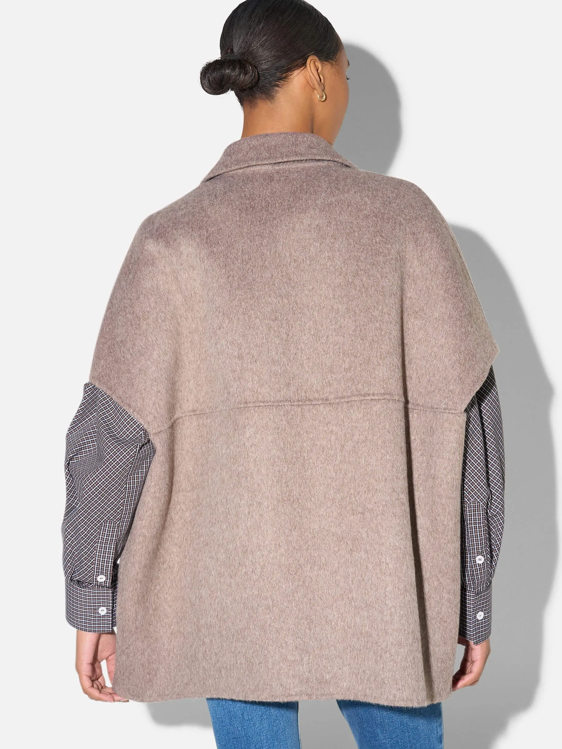 Wollen Cape Dames Jas Knopen Archie Beige