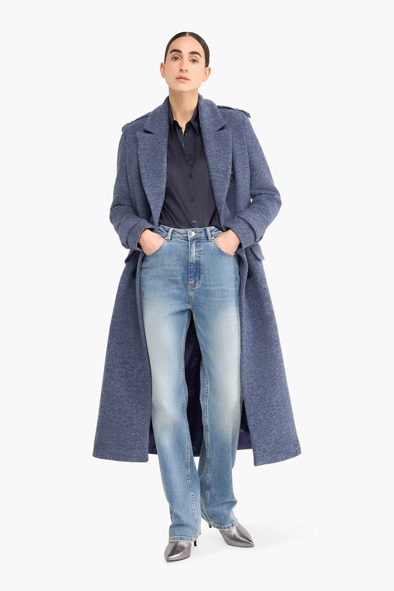 Wollen Lange Dames Jas Lennon Blauw