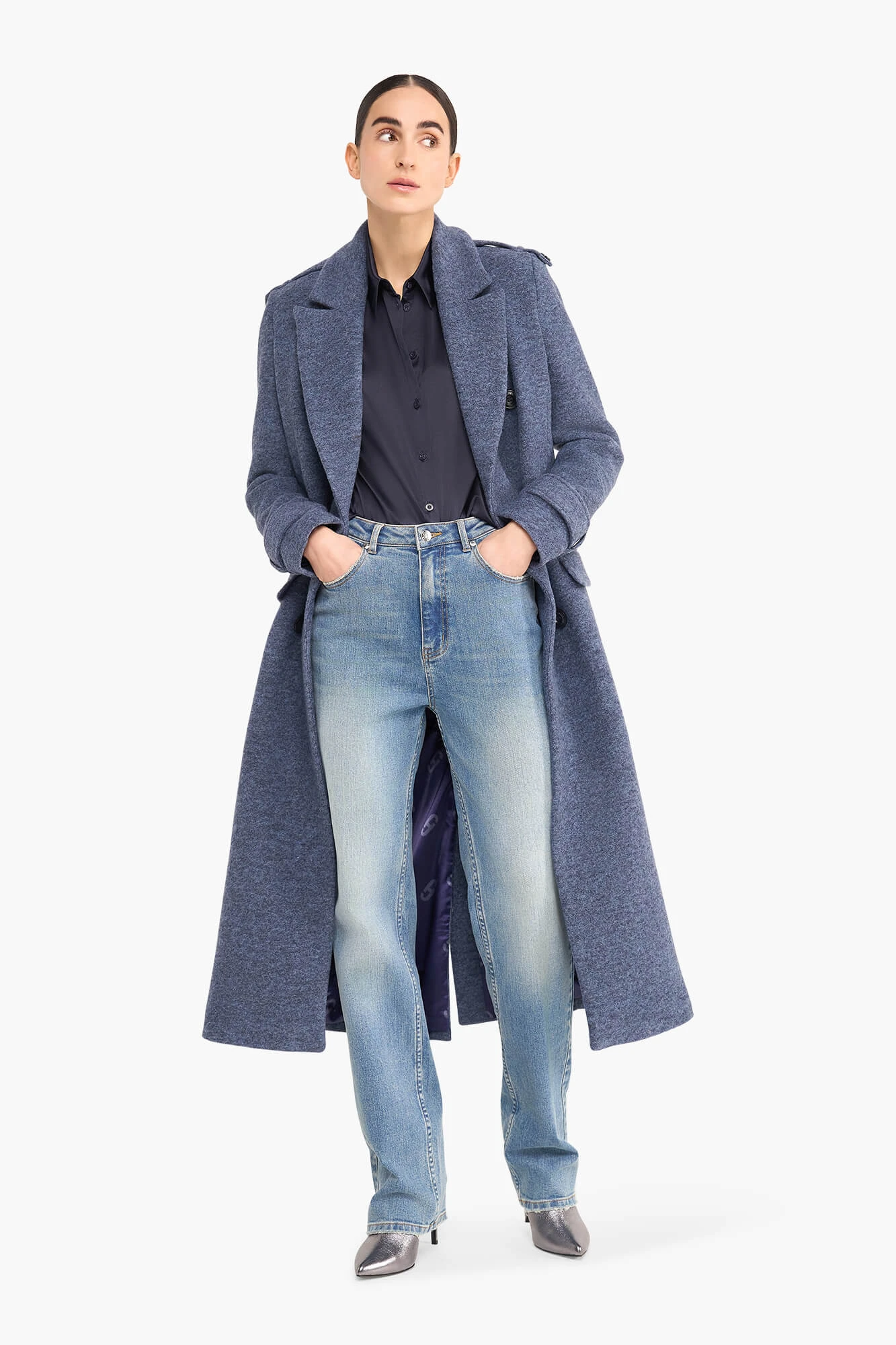 Wollen Lange Dames Jas Lennon Blauw