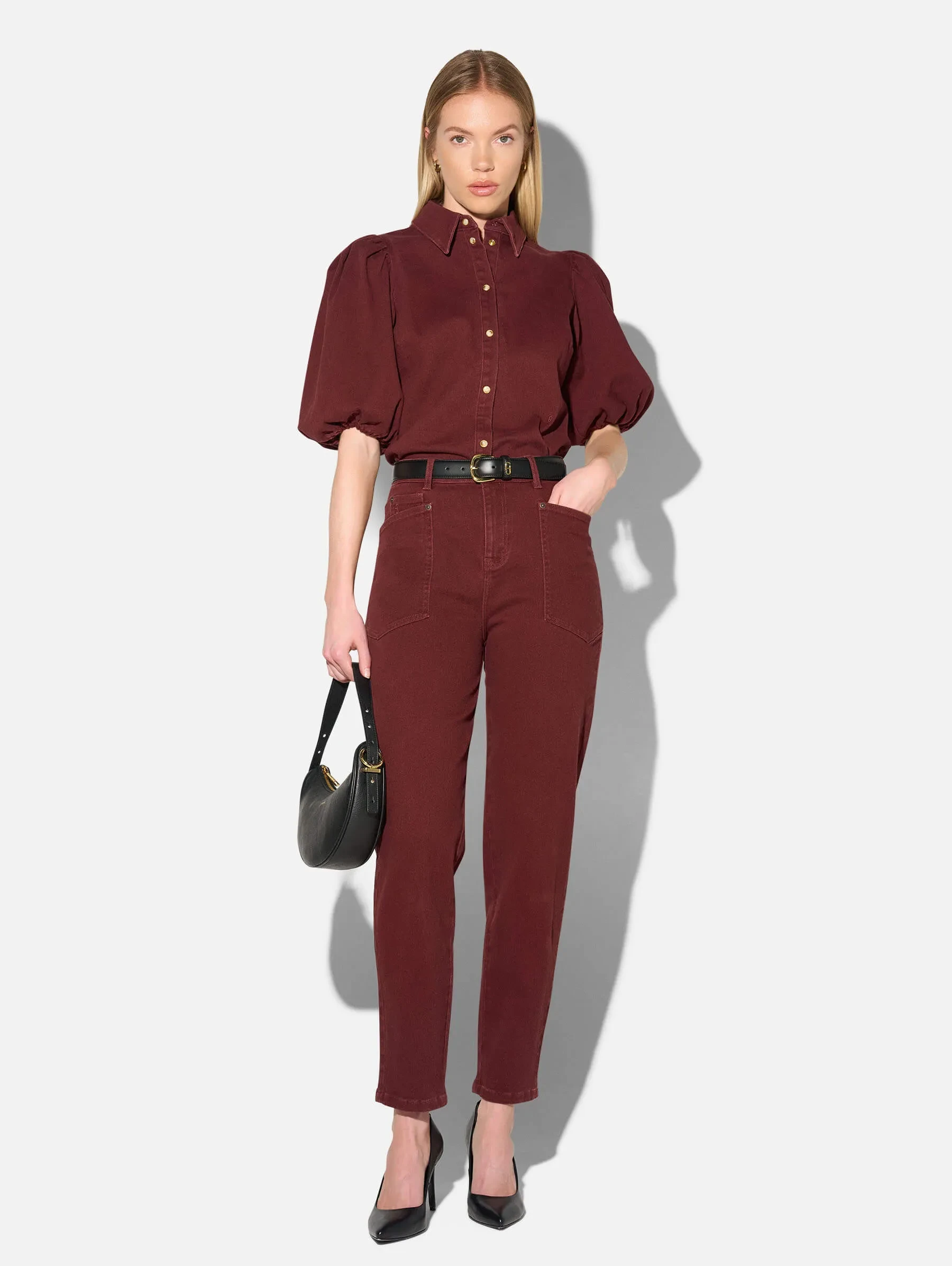 Worker Jeans Dames Barrel Fit Stretch Mid Rise Morrison Burgundy