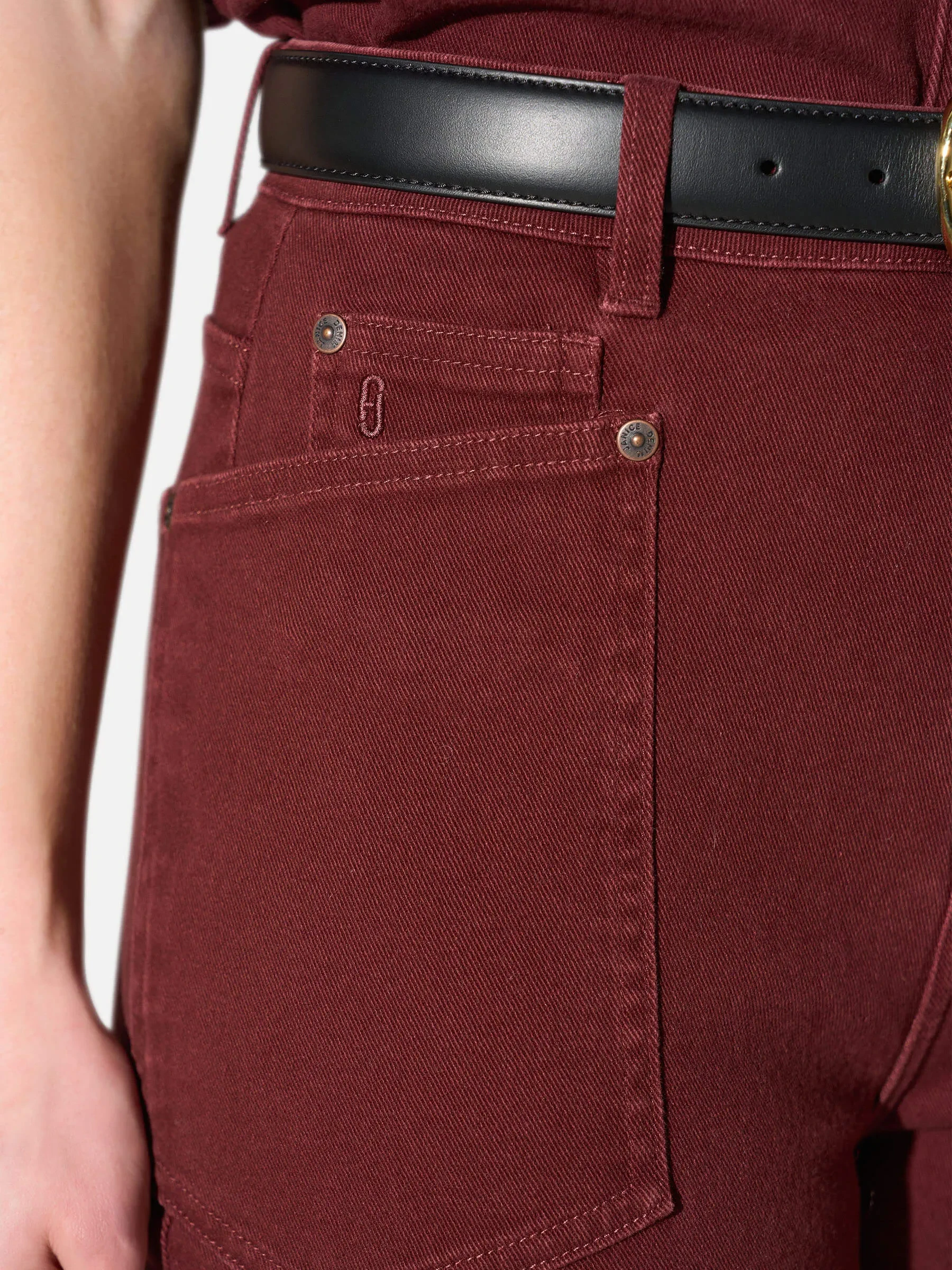 Worker Jeans Dames Barrel Fit Stretch Mid Rise Morrison Burgundy