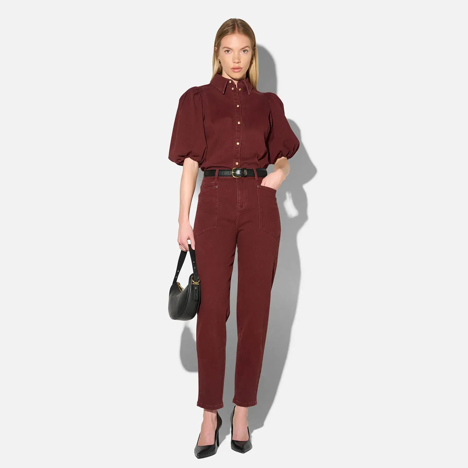 Worker Jeans Dames Barrel Fit Stretch Mid Rise Morrison Burgundy