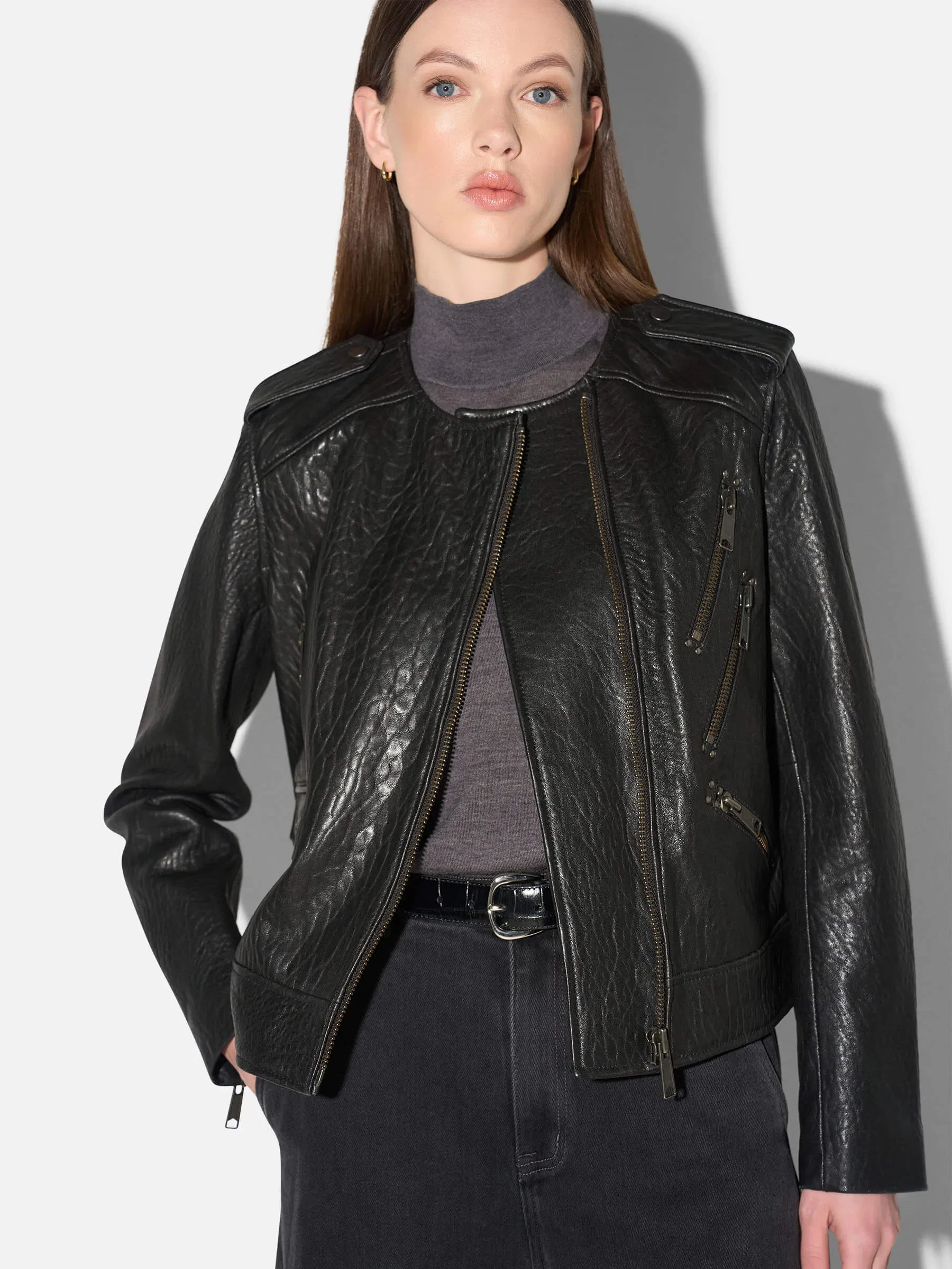 Zwart Leren Biker Jack Dames Norris