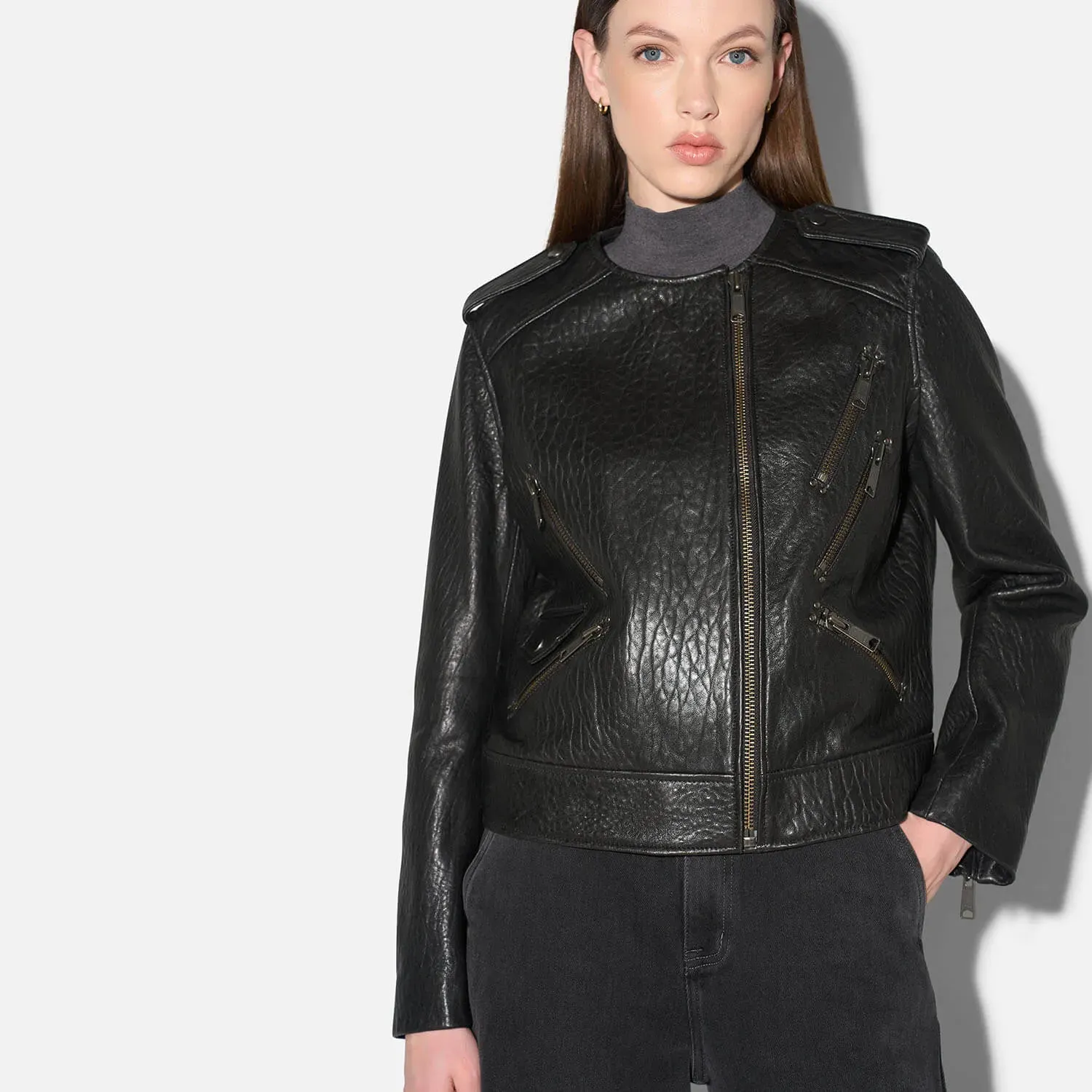 Zwart Leren Biker Jack Dames Norris